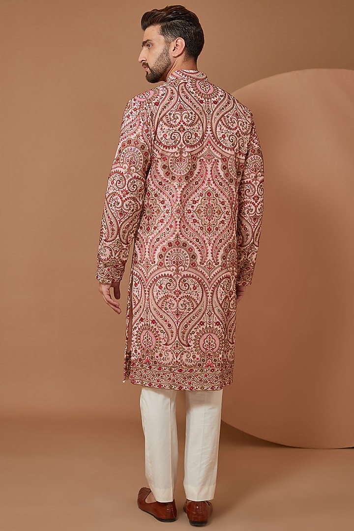 Light Pink Georgette Kashmiri Embroidered Kurta Set by Kasbah Clothing at Pernia's Pop Up Shop