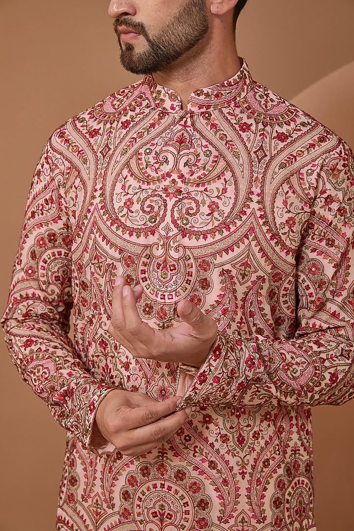 Light Pink Georgette Kashmiri Embroidered Kurta Set by Kasbah Clothing at Pernia's Pop Up Shop