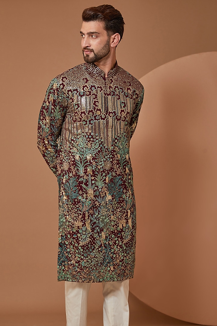 Black Georgette Floral Embroidered Kurta Set by Kasbah Clothing at Pernia's Pop Up Shop