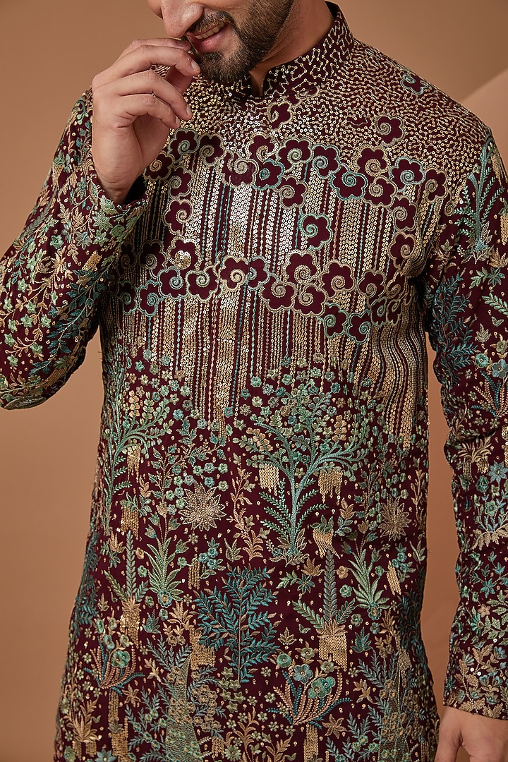 Black Georgette Floral Embroidered Kurta Set by Kasbah Clothing at Pernia's Pop Up Shop