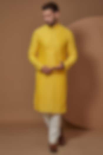 Yellow Georgette Chikankari Embroidered Kurta Set by Kasbah Clothing