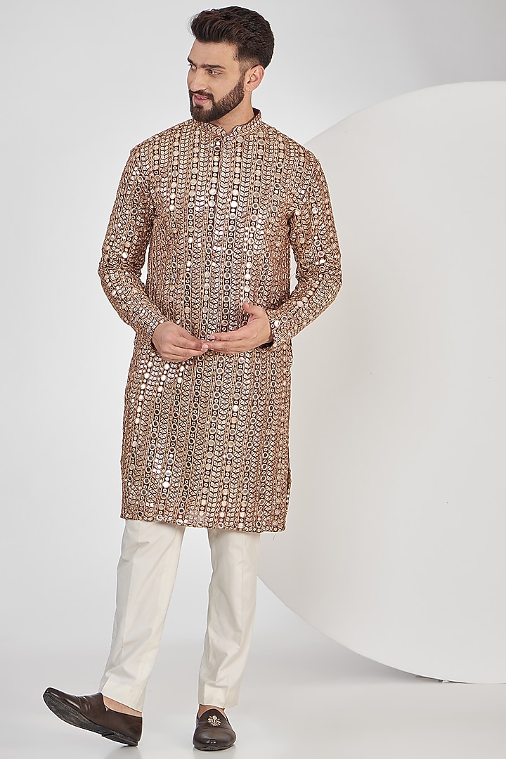 Maroon Georgette Mirror Embroidered Kurta by Kasbah Clothing at Pernia's Pop Up Shop