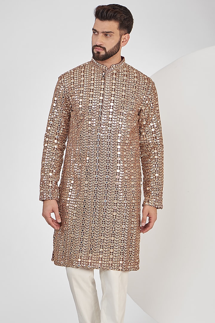 Maroon Georgette Mirror Embroidered Kurta by Kasbah Clothing at Pernia's Pop Up Shop
