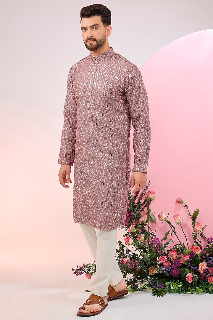 Purple Silk Mirror Embellished Kurta by Kasbah Clothing