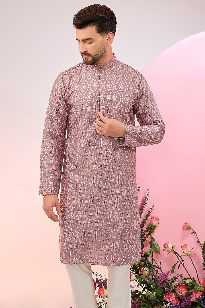 Purple Silk Mirror Embellished Kurta by Kasbah Clothing at Pernia's Pop Up Shop