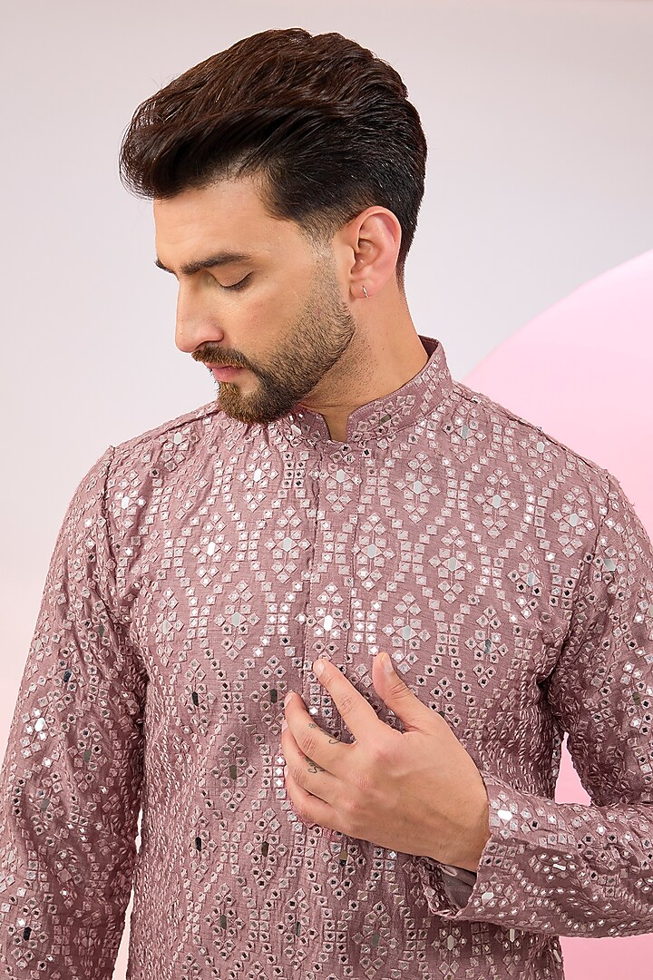 Purple Silk Mirror Embellished Kurta by Kasbah Clothing at Pernia's Pop Up Shop