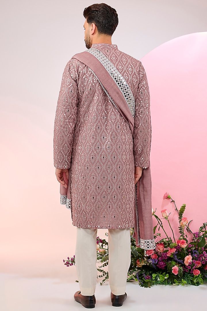 Purple Silk Mirror Embellished Kurta With Stole by Kasbah Clothing at Pernia's Pop Up Shop