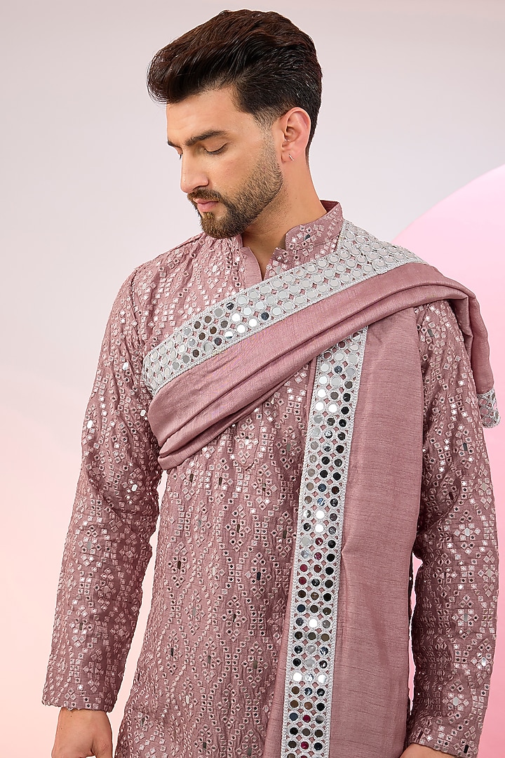 Purple Silk Mirror Embellished Kurta With Stole by Kasbah Clothing at Pernia's Pop Up Shop