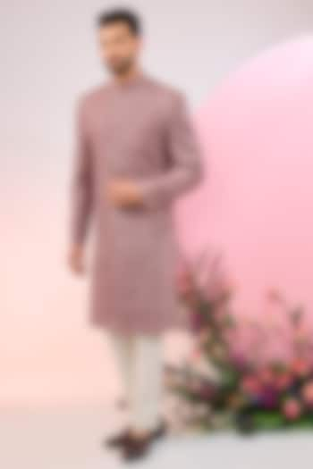 Mauve Silk Aari & Jamawar Embroidered Sherwani by Kasbah Clothing