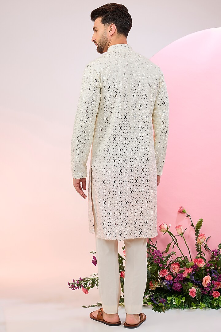 White Ombre Silk Mirror Work Kurta by Kasbah Clothing at Pernia's Pop Up Shop