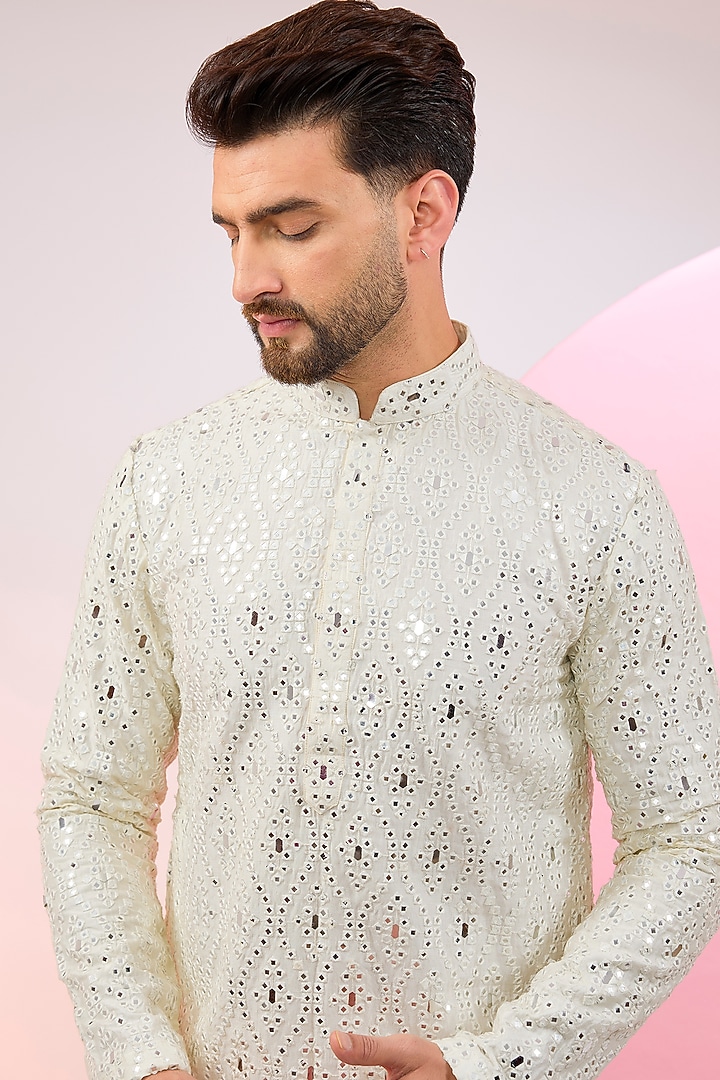 White Ombre Silk Mirror Work Kurta by Kasbah Clothing at Pernia's Pop Up Shop