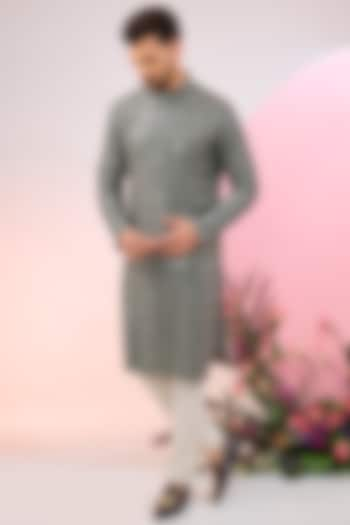 Slate Grey Silk Mirror Work Kurta by Kasbah Clothing