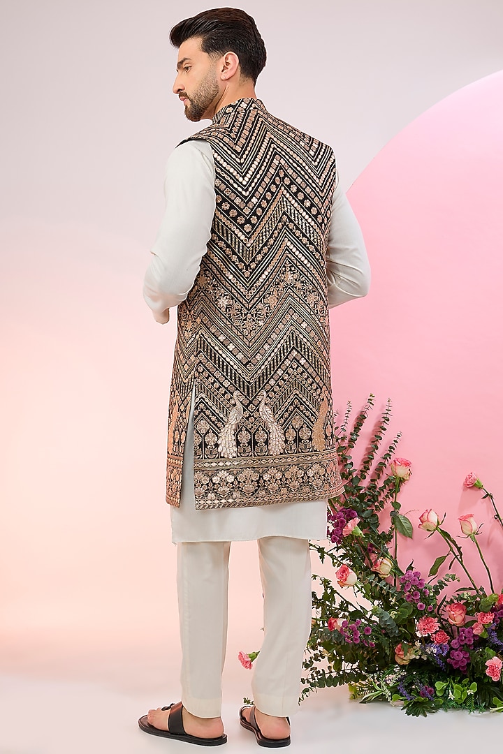 Black Georgette Patchwork Indowestern Jacket by Kasbah Clothing at Pernia's Pop Up Shop