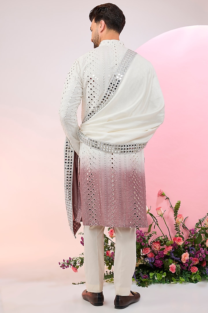 Purple Silk Mirror Work Ombre Kurta by Kasbah Clothing at Pernia's Pop Up Shop