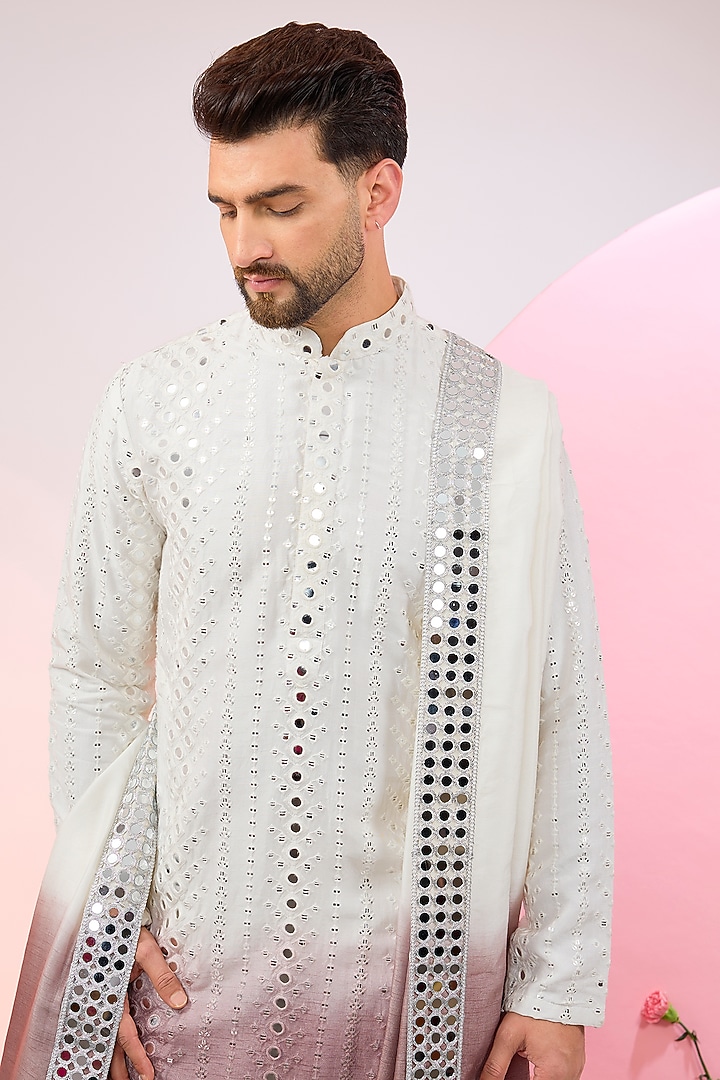 Purple Silk Mirror Work Ombre Kurta by Kasbah Clothing at Pernia's Pop Up Shop