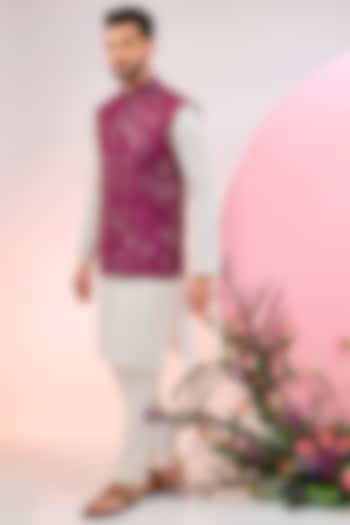 Magenta Purple Silk Mirror Work Nehru Jacket by Kasbah Clothing at Pernia's Pop Up Shop