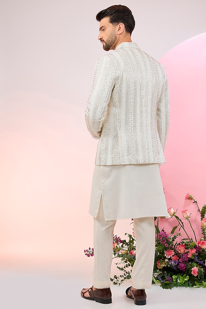 White Velvet Cutdana Embellished Blazer by Kasbah Clothing at Pernia's Pop Up Shop