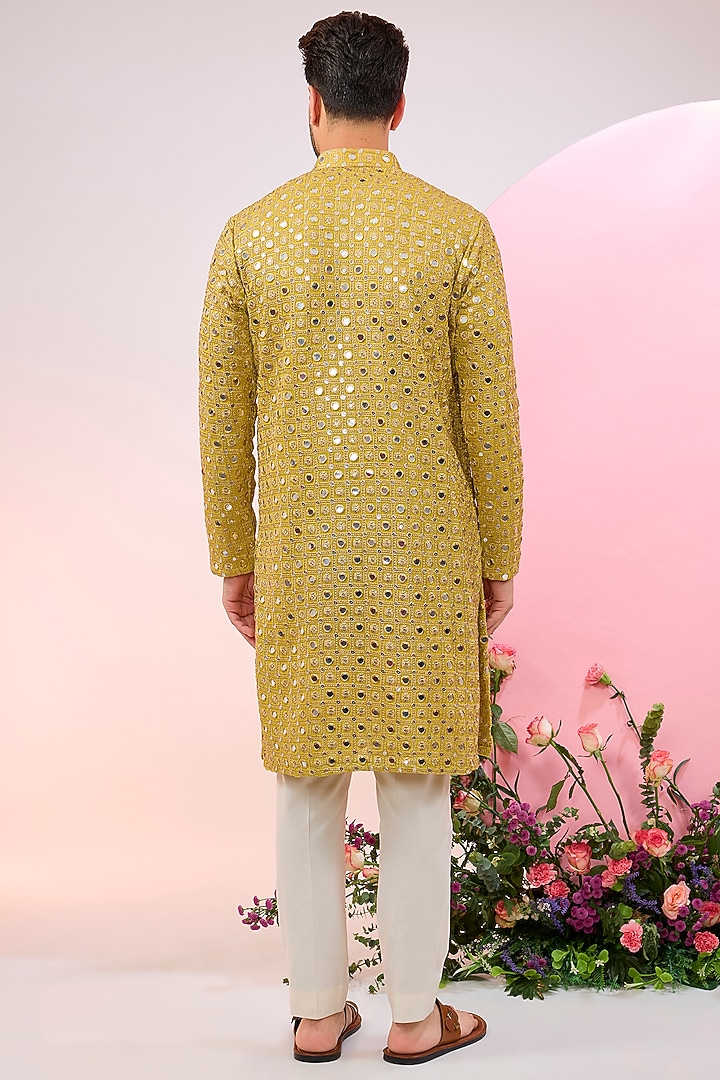 Yellow Georgette Zari Embroidered Kurta by Kasbah Clothing at Pernia's Pop Up Shop
