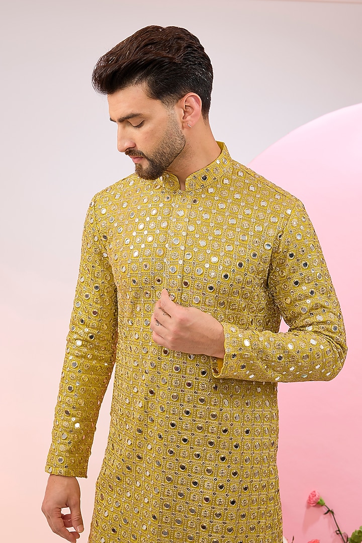 Yellow Georgette Zari Embroidered Kurta by Kasbah Clothing at Pernia's Pop Up Shop
