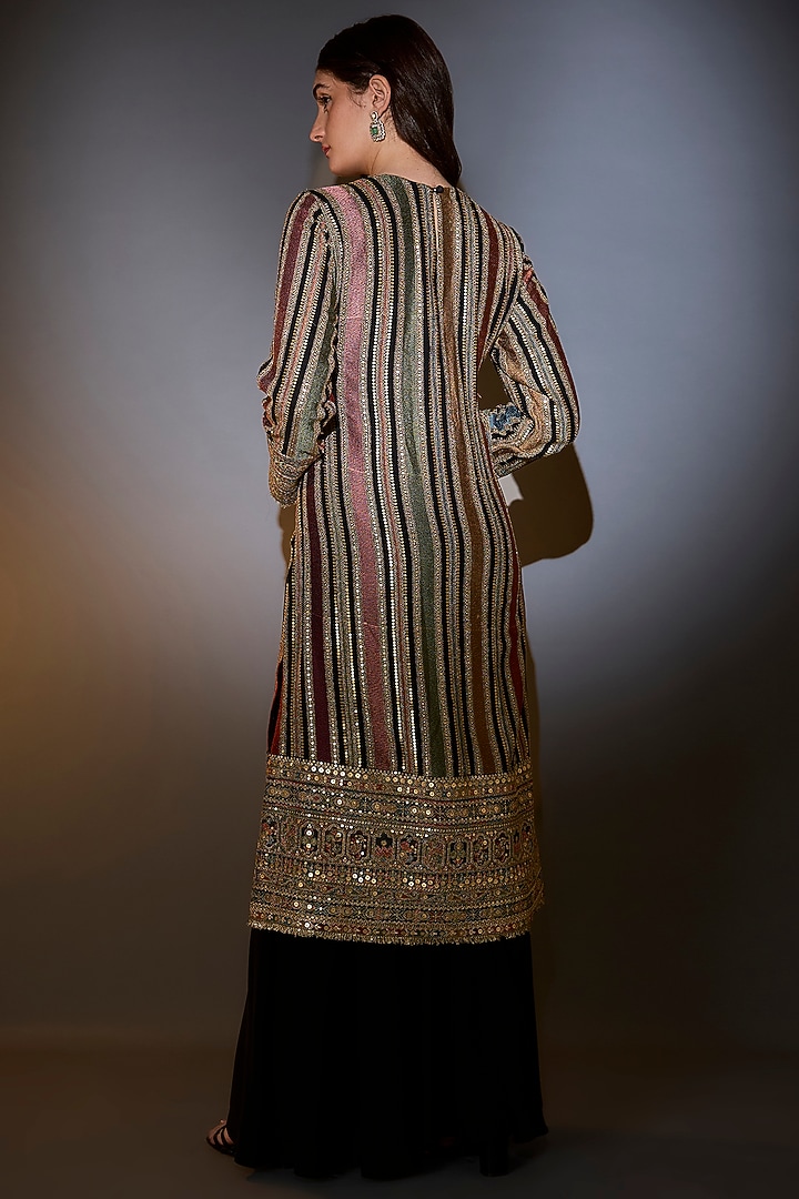 Multi-Colored Georgette Zari Work Striped Kurta Set by Kasbah at Pernia's Pop Up Shop