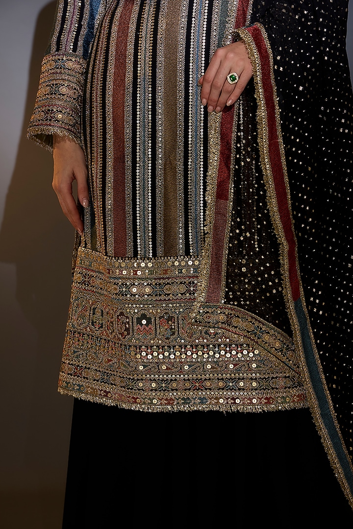 Multi-Colored Georgette Zari Work Striped Kurta Set by Kasbah at Pernia's Pop Up Shop
