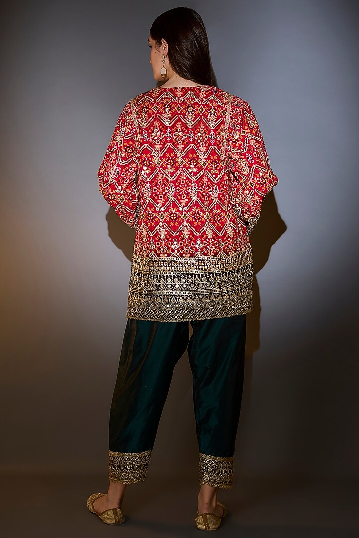 Red Georgette Aari Hand Embroidered Kurta Set by Kasbah at Pernia's Pop Up Shop