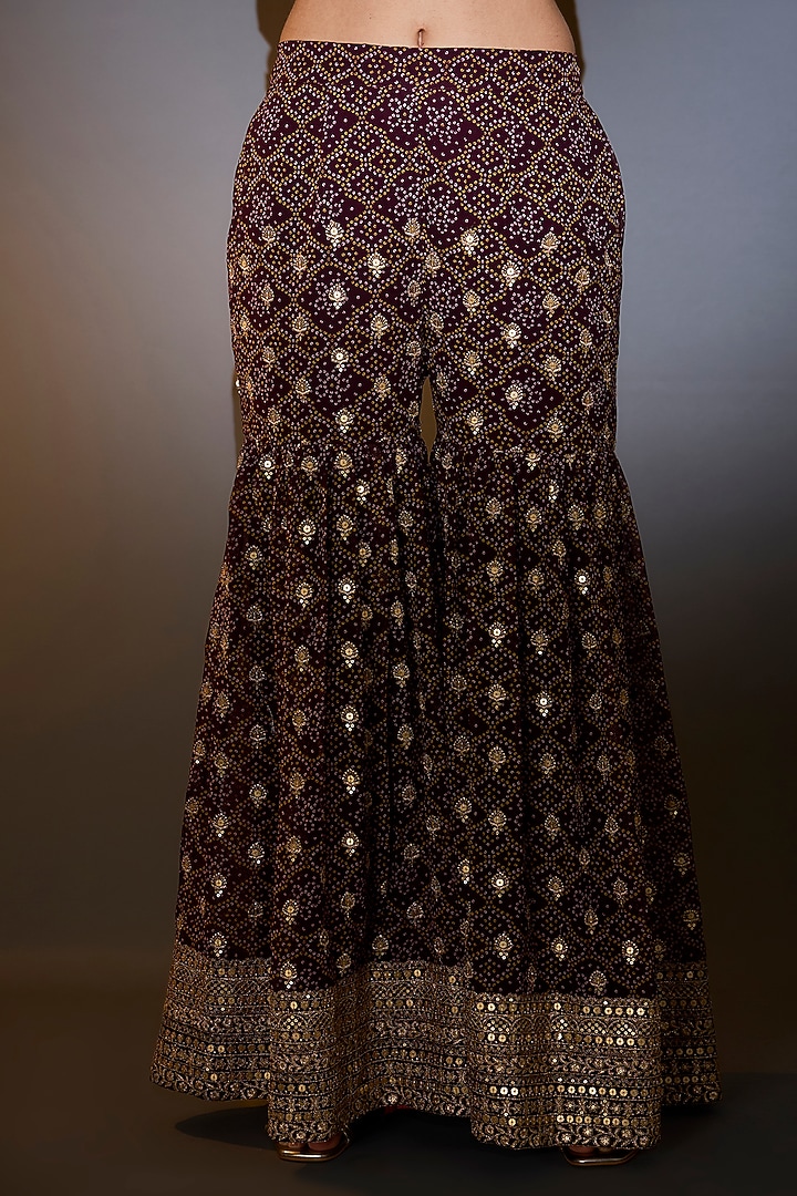 Wine Georgette Printed & Embroidered Kaftan Set by Kasbah at Pernia's Pop Up Shop