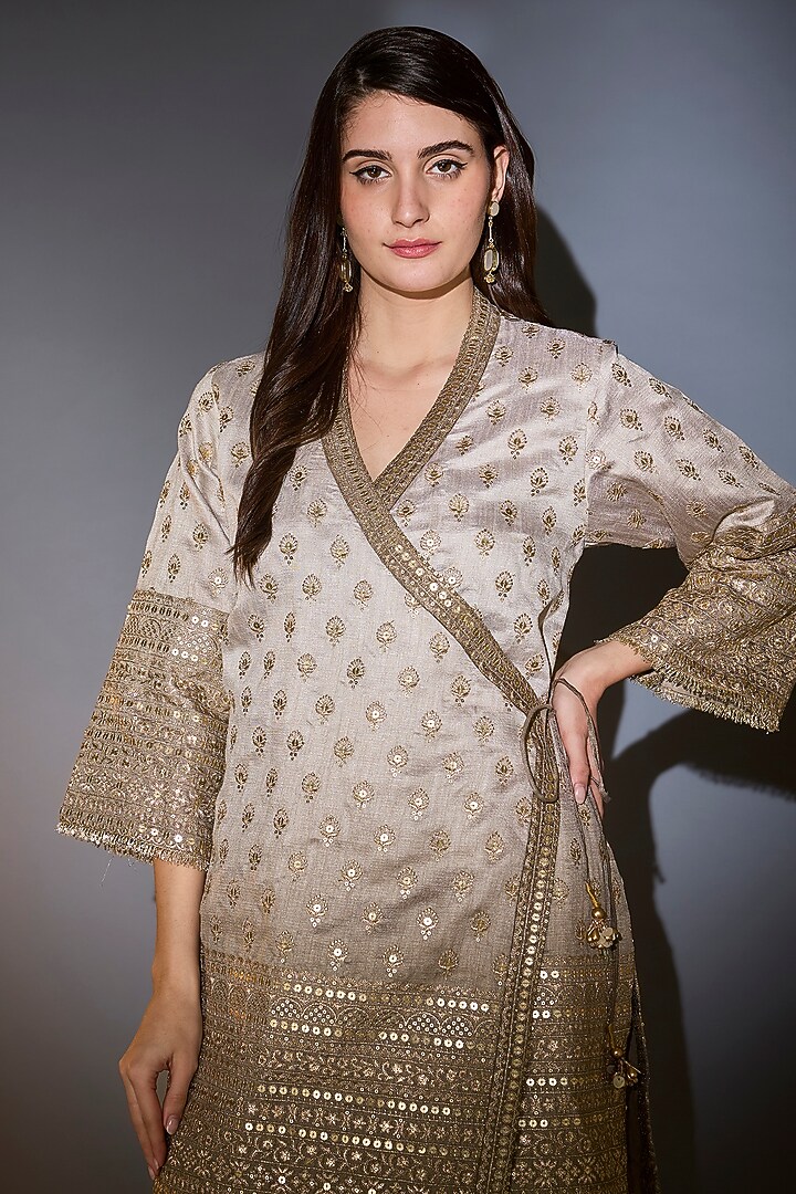 Sage Green Silk Zari & Sequin Embroidered Kurta Set by Kasbah at Pernia's Pop Up Shop