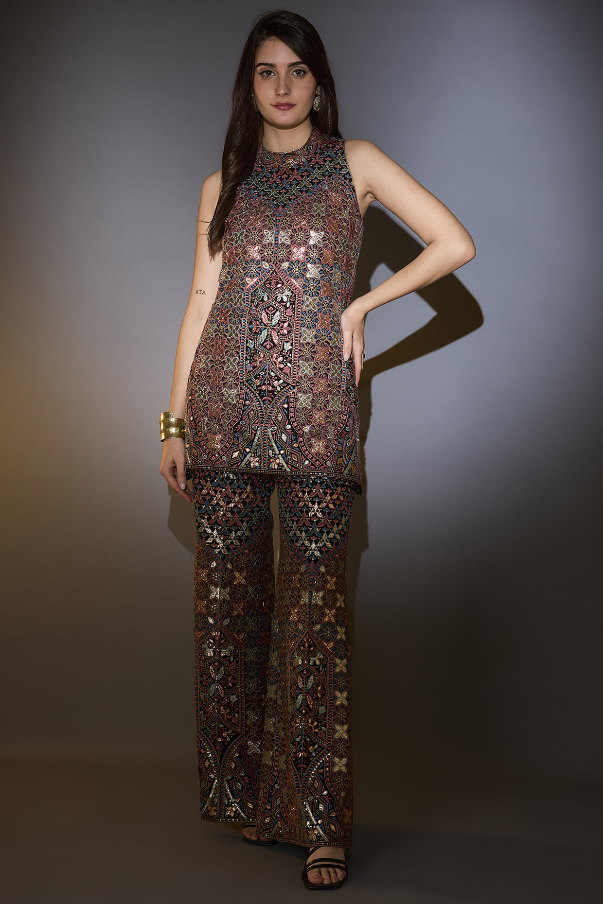 Multi-Colored Georgette Patch Work Co-Ord Set by Kasbah at Pernia's Pop Up Shop