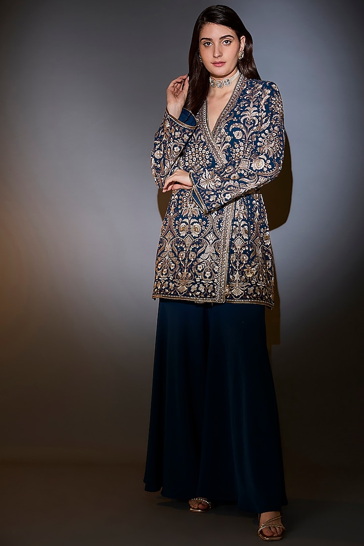 Royal Blue Georgette Wedding Sharara Set by Kasbah at Pernia's Pop Up Shop