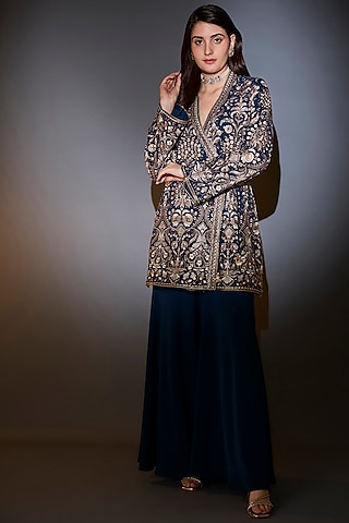Royal Blue Georgette Sharara Set by Kasbah