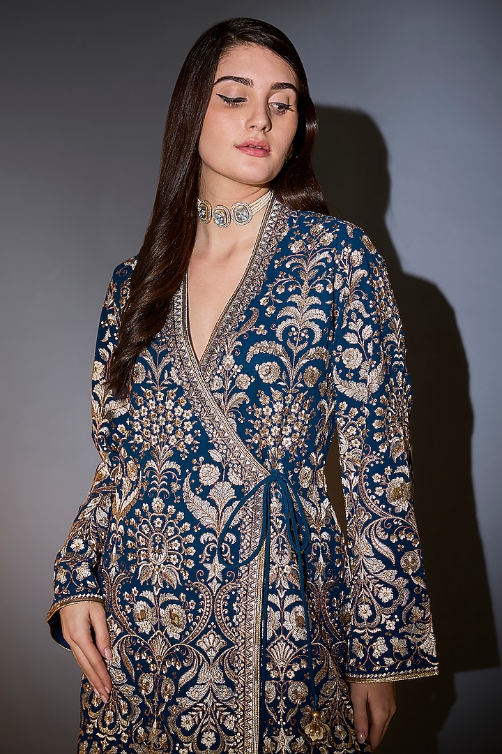 Royal Blue Georgette Wedding Sharara Set by Kasbah at Pernia's Pop Up Shop