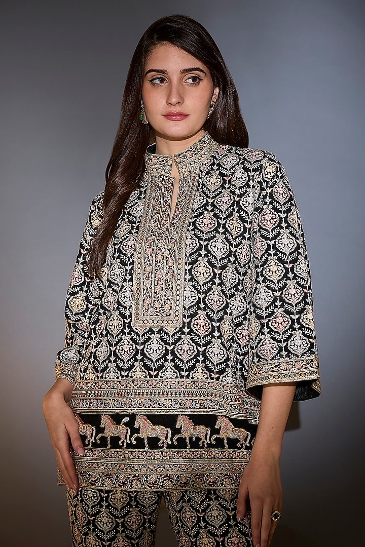 Black Georgette Thread Embroidered Co-Ord Set by Kasbah at Pernia's Pop Up Shop