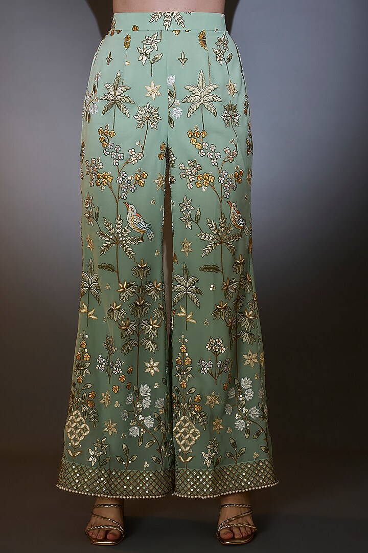 Sage Green Georgette Thread & Floral Embroidered Co-Ord Set by Kasbah at Pernia's Pop Up Shop