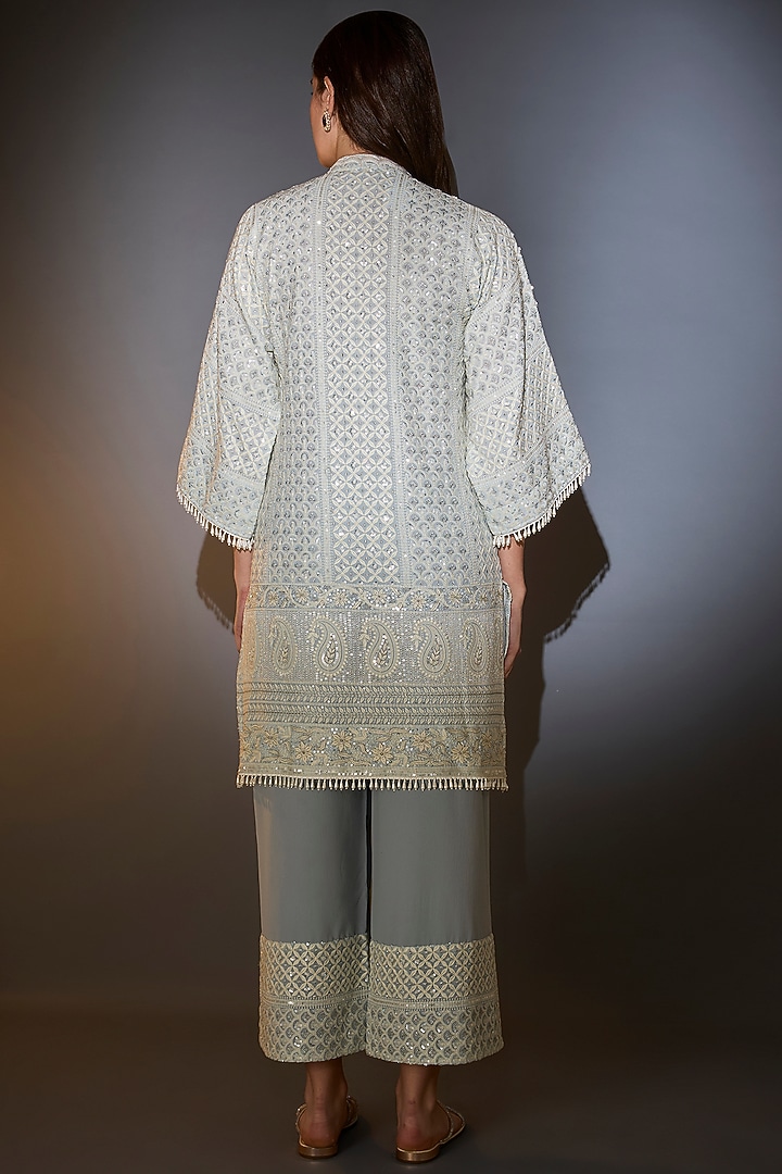Powder Blue Georgette Sequin Embroidered Kurta Set by Kasbah at Pernia's Pop Up Shop