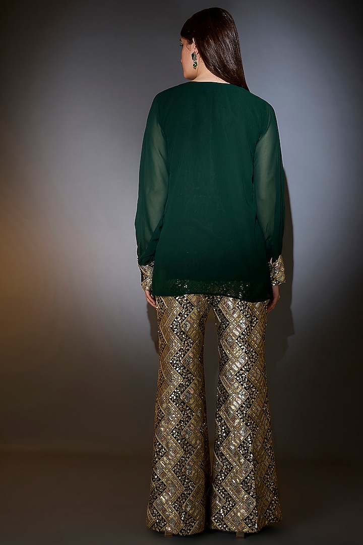 Green & Gold Georgette Sequin Embroidered Co-Ord Set by Kasbah at Pernia's Pop Up Shop