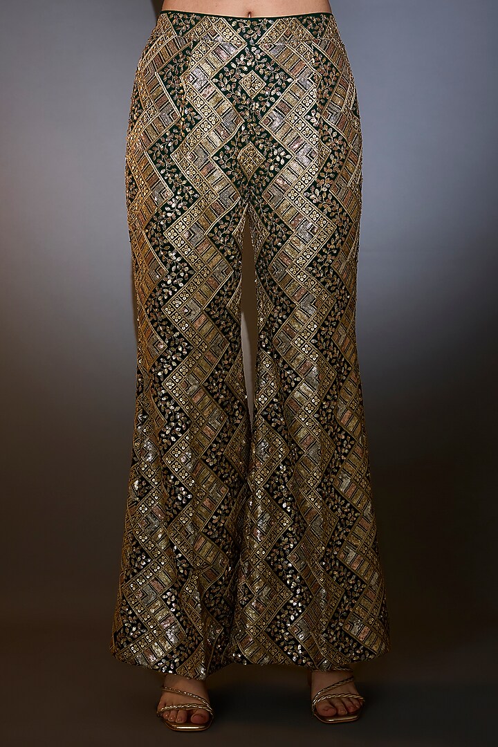 Green & Gold Georgette Sequin Embroidered Co-Ord Set by Kasbah at Pernia's Pop Up Shop