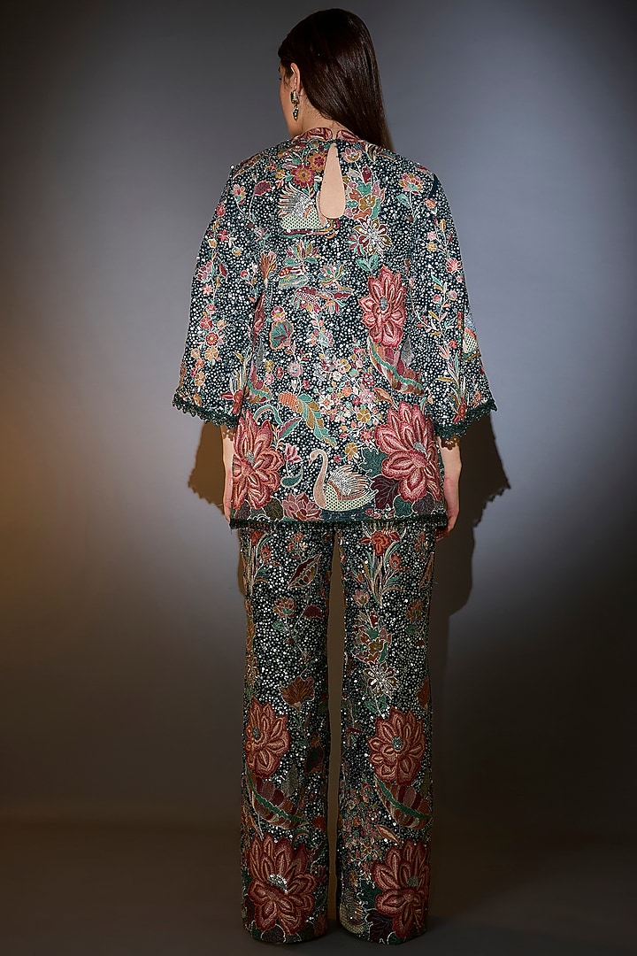 Green Georgette Sequins Embroidered Co-Ord Set by Kasbah at Pernia's Pop Up Shop