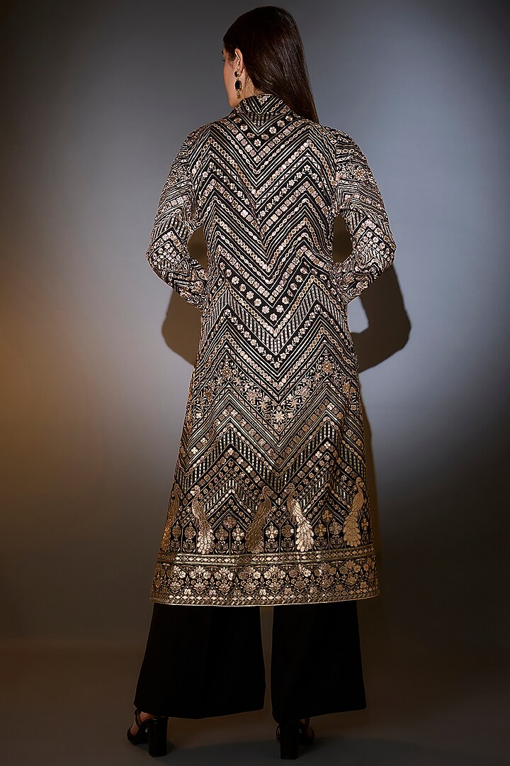 Black & Gold Georgette Patchwork Jacket Set by Kasbah at Pernia's Pop Up Shop