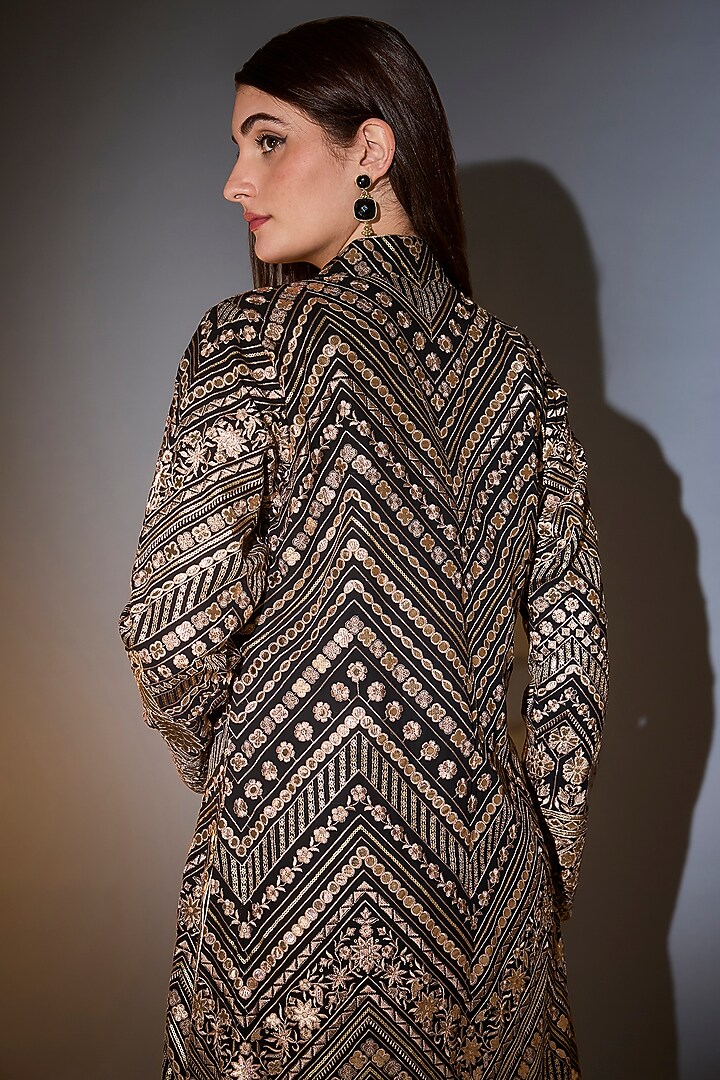 Black & Gold Georgette Patchwork Jacket Set by Kasbah at Pernia's Pop Up Shop