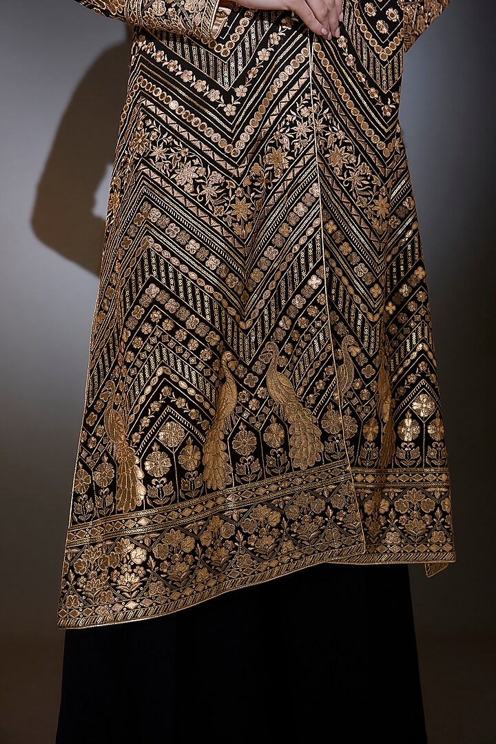 Black & Gold Georgette Patchwork Jacket Set by Kasbah at Pernia's Pop Up Shop