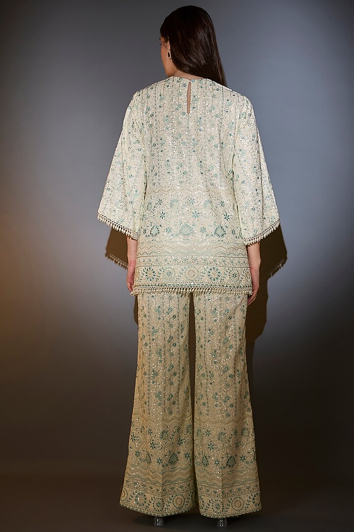 White & Aqua Georgette Chikankari Embroidered Co-Ord Set by Kasbah at Pernia's Pop Up Shop