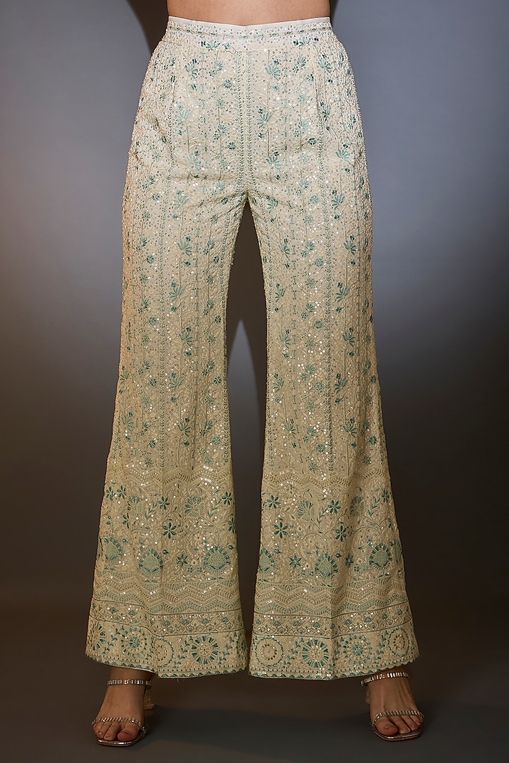 White & Aqua Georgette Chikankari Embroidered Co-Ord Set by Kasbah at Pernia's Pop Up Shop