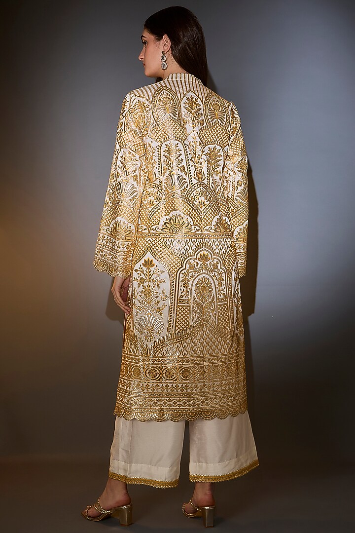 Ivory & Yellow Silk Threadwork Kurta Set by Kasbah at Pernia's Pop Up Shop