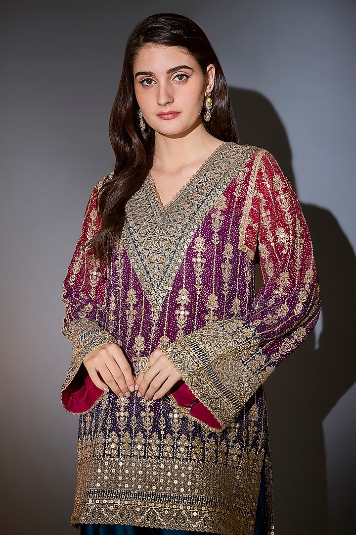 Purple Georgette Hand Embroidered Kurta Set by Kasbah at Pernia's Pop Up Shop