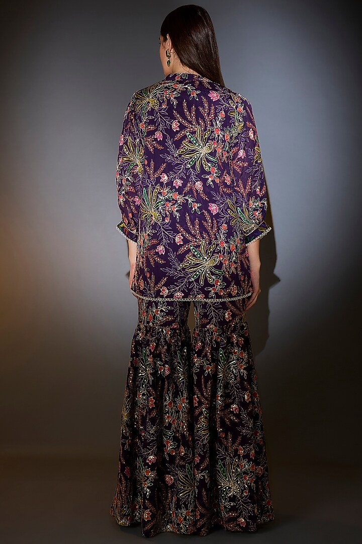 Purple Georgette Floral Embroidered Co-Ord Set by Kasbah at Pernia's Pop Up Shop