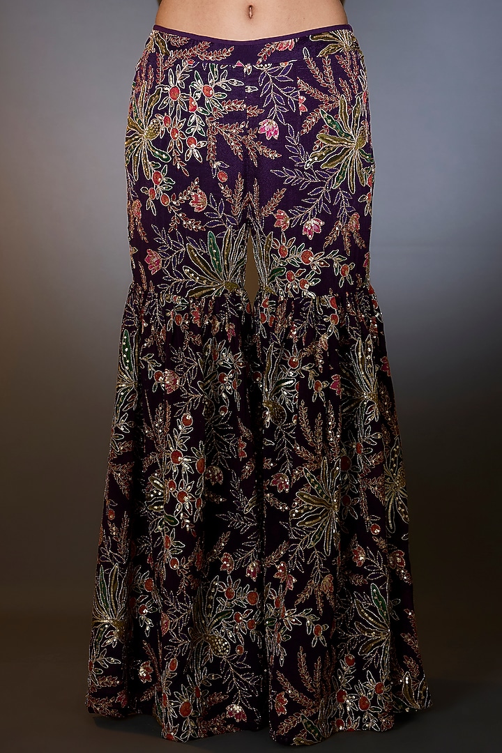 Purple Georgette Floral Embroidered Co-Ord Set by Kasbah at Pernia's Pop Up Shop