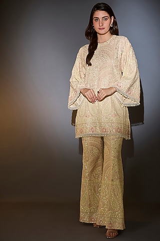 Beige Georgette Chikankari Work Co-Ord Set by Kasbah