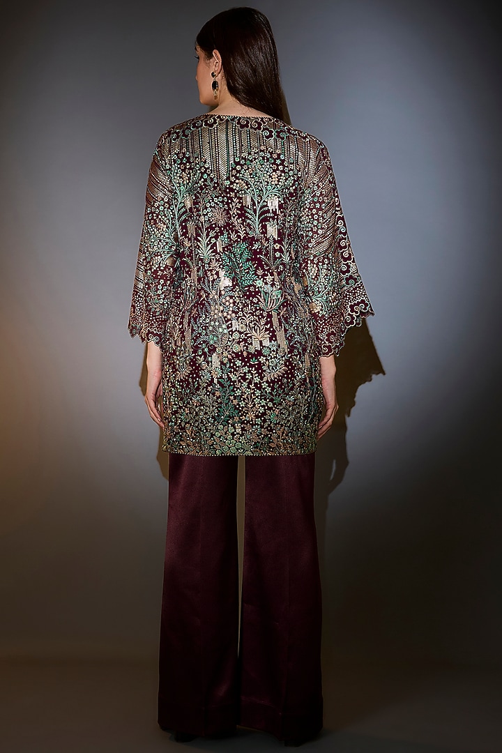 Wine Georgette Sequins Work Co-Ord Set by Kasbah at Pernia's Pop Up Shop