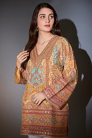 Mustard Crepe Thread Work Tunic by Kasbah